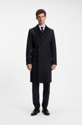Double-breasted coat in wool and cashmere, Dark Blue