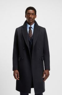 Double-breasted coat in wool and cashmere, Dark Blue