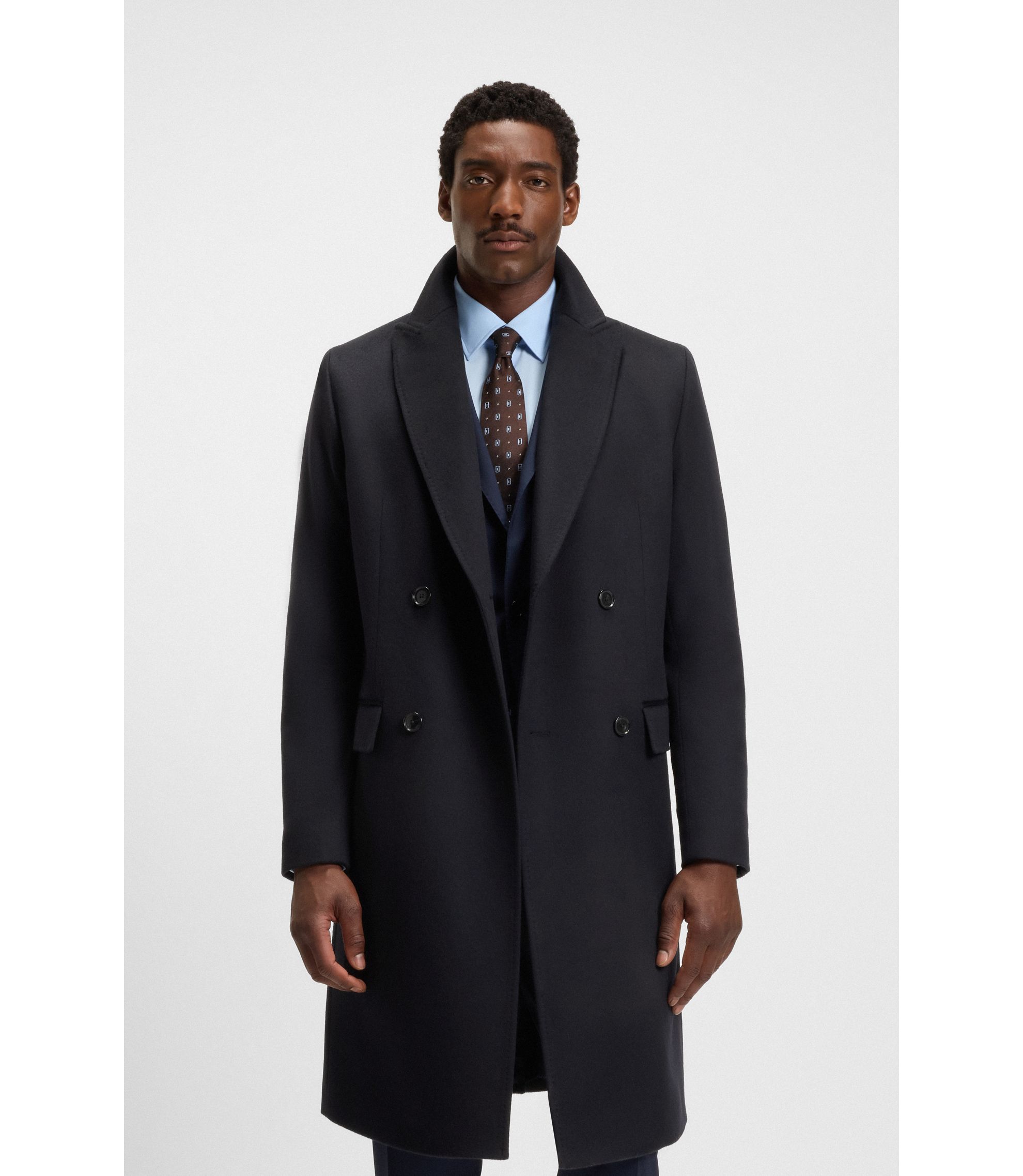 【ライオンズ】HUGO BOSS ボス　コート ネイビー　ウール混紡 ヒューゴボス メンズ コート HUGO BOSS ブランド チェスター
