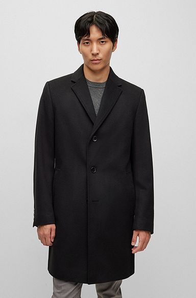 Manteau Regular Fit en laine vierge et cachemire, Noir