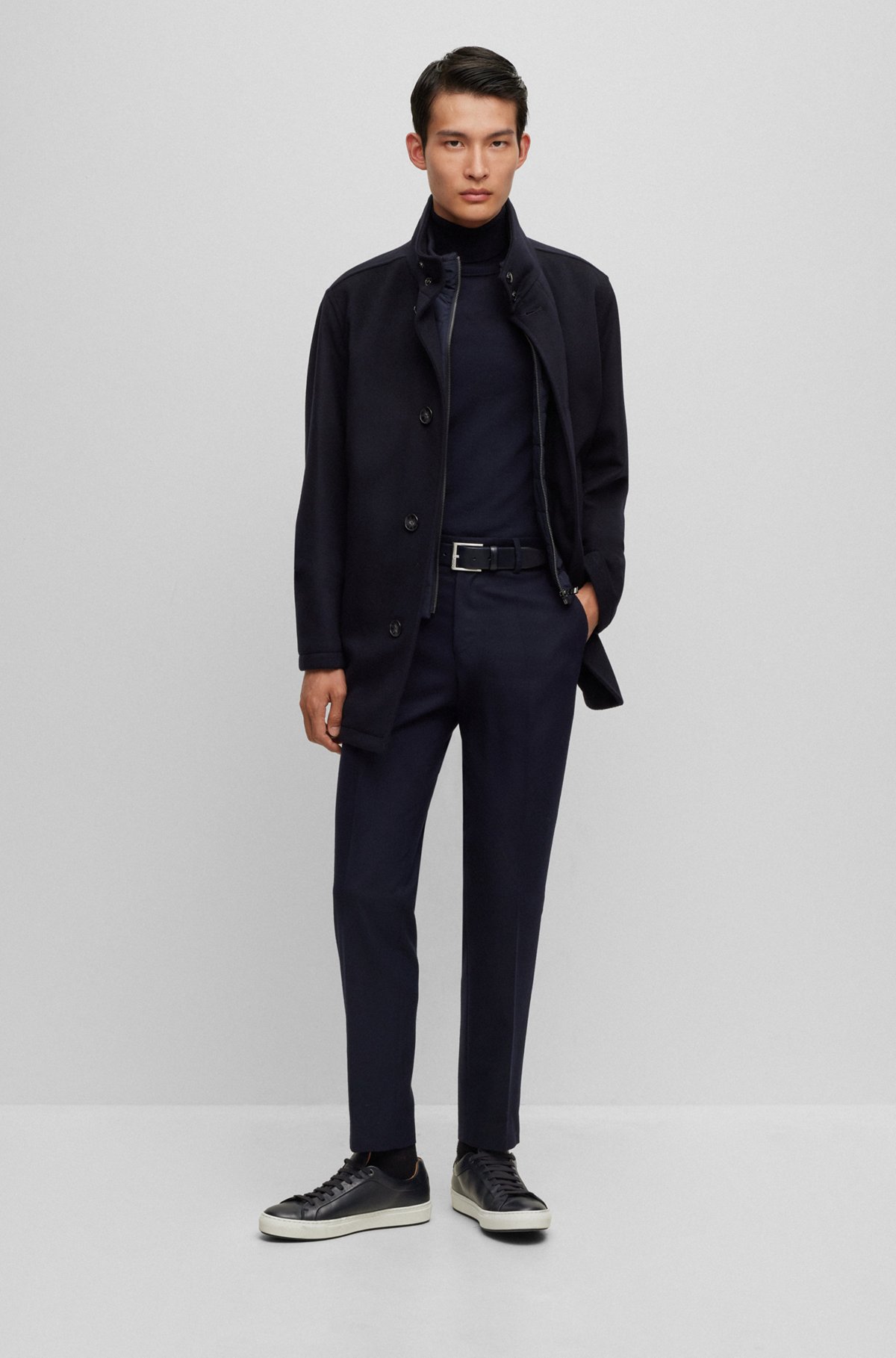 Relaxed-fit coat in virgin wool and cashmere, Dark Blue