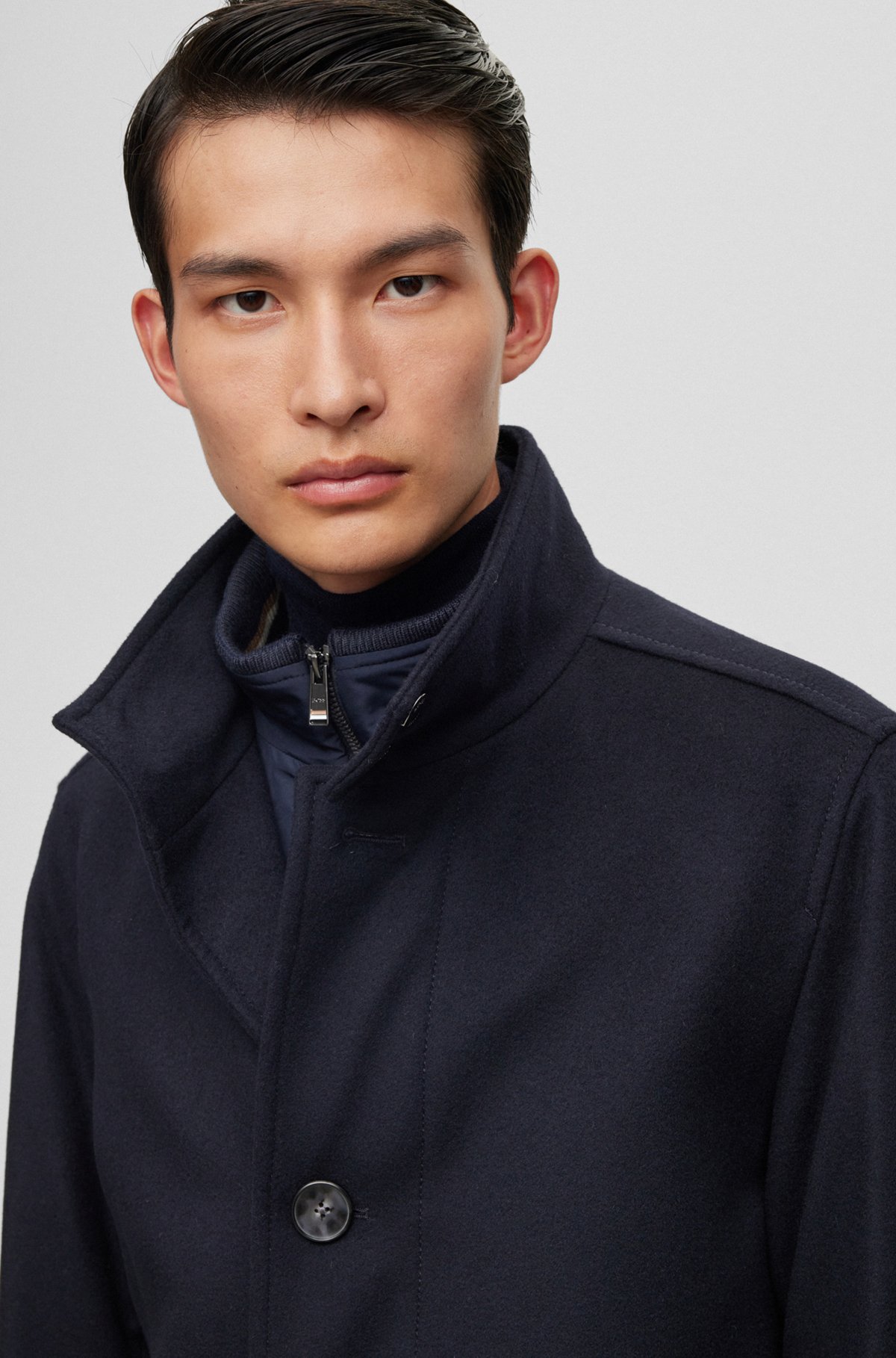 Relaxed-fit coat in virgin wool and cashmere, Dark Blue