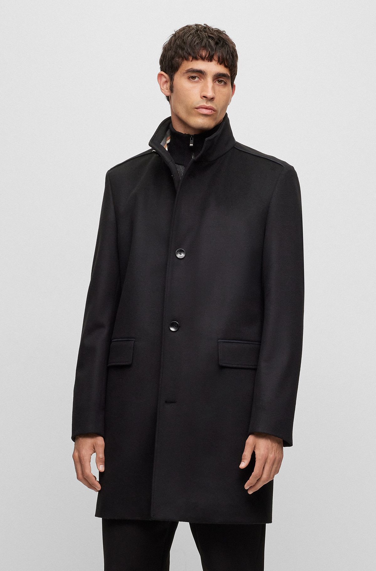 Manteau Regular Fit en laine vierge et cachemire, Noir