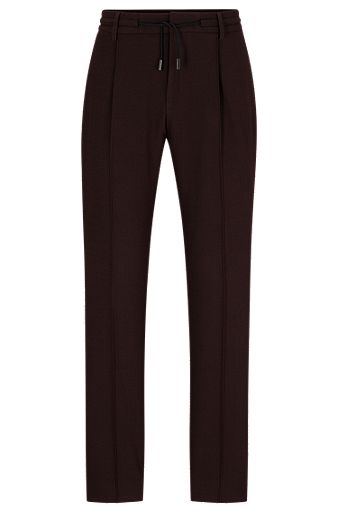 Slim-fit trousers in a micro-patterned wool blend, Dark Red