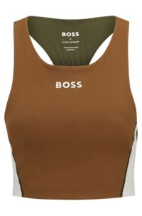 BOSS x Alica Schmidt logo sports bra with colour-blocking, Brown