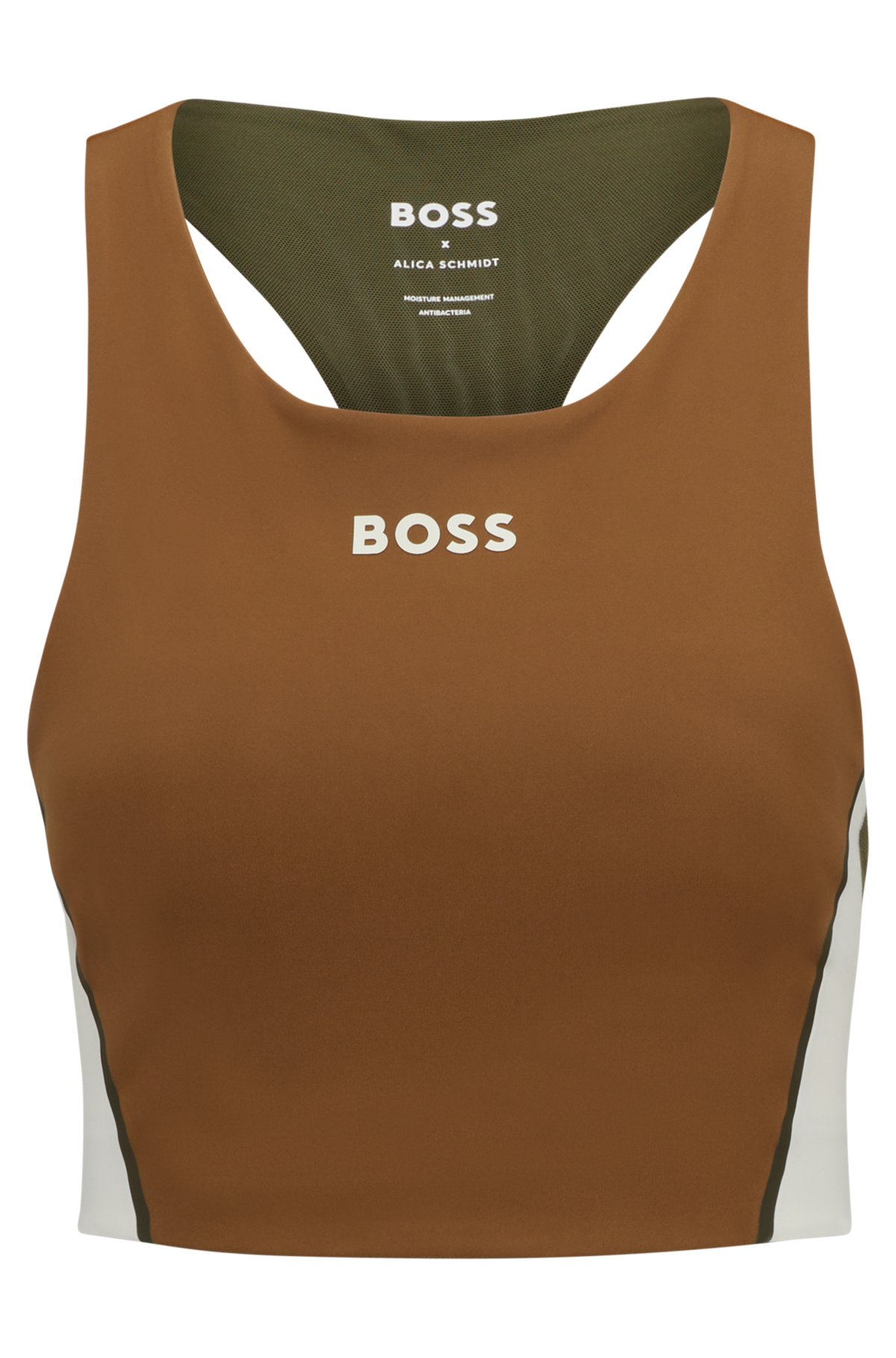 BOSS x Alica Schmidt logo sports bra with colour-blocking, Brown