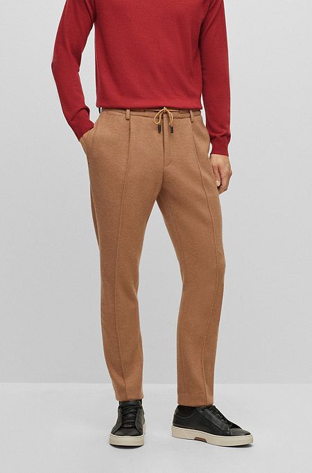 Slim-fit trousers in a camel-hair blend, Beige