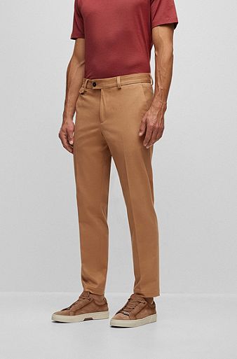 Tapered-fit trousers in stretch cotton with cashmere, Light Brown