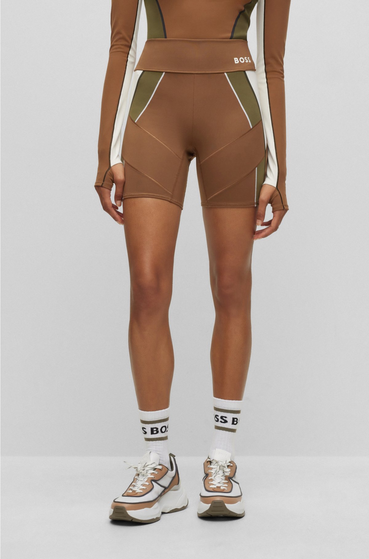 BOSS - BOSS x Alica Schmidt logo cycling shorts with colour-blocking
