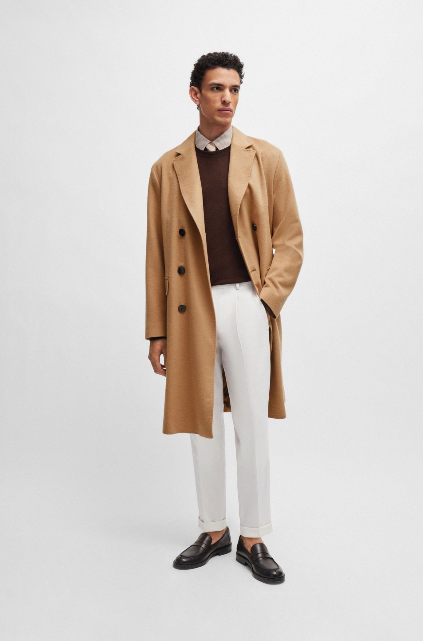 Mens full length camel overcoat deals