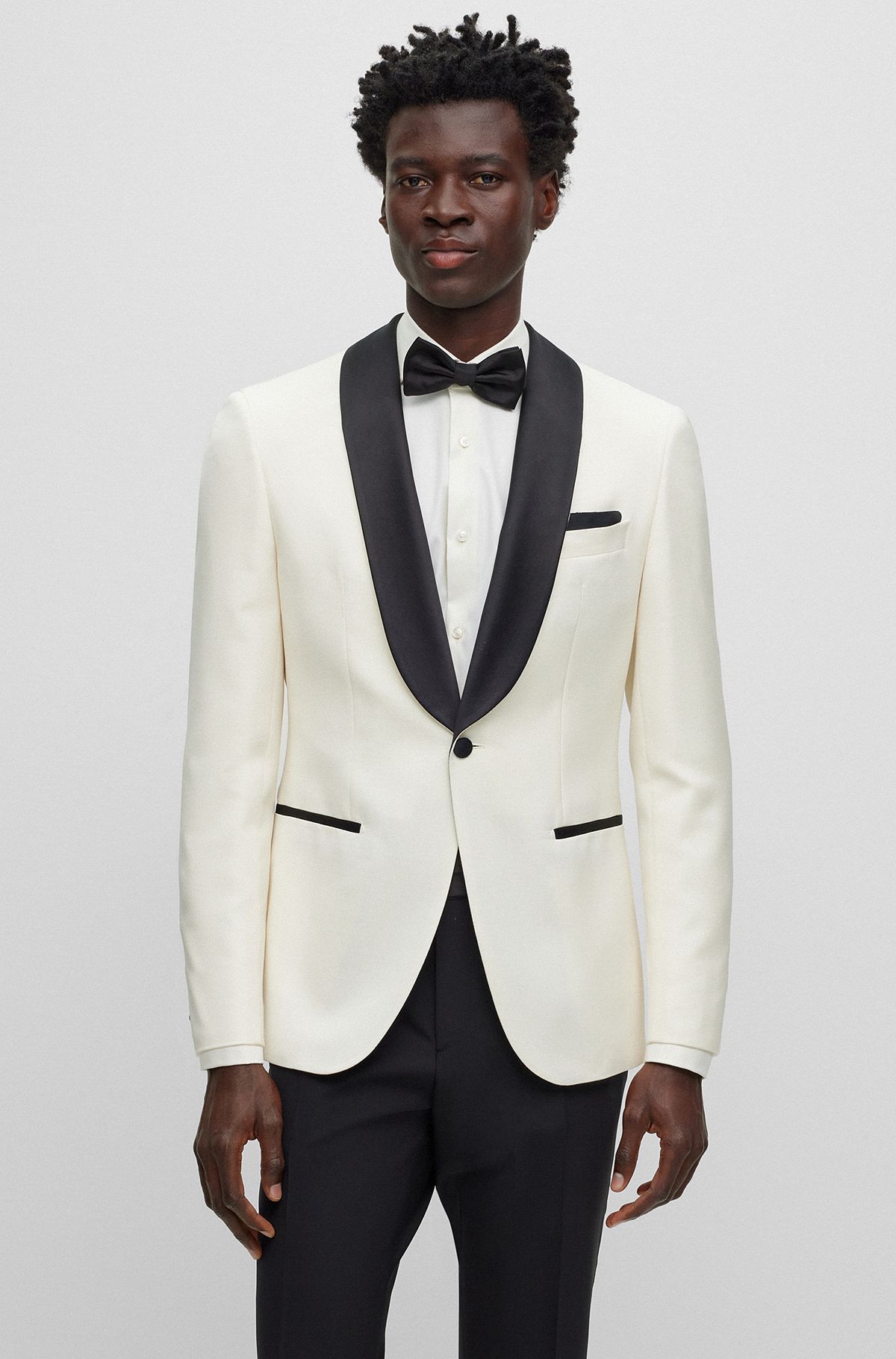Slim-fit dinner jacket in silk, wool and mohair, White
