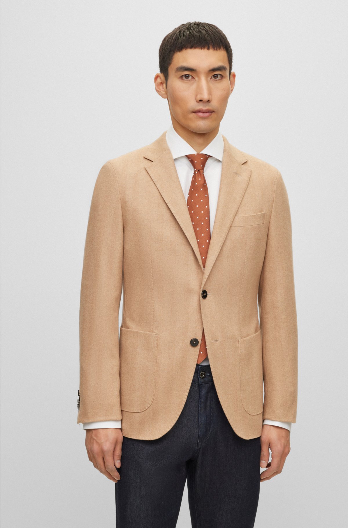 BOSS - Slim-fit jacket in camel-hair yarn with stretch