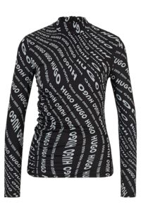 Mock-neck top with asymmetric ruffle detail, Patterned