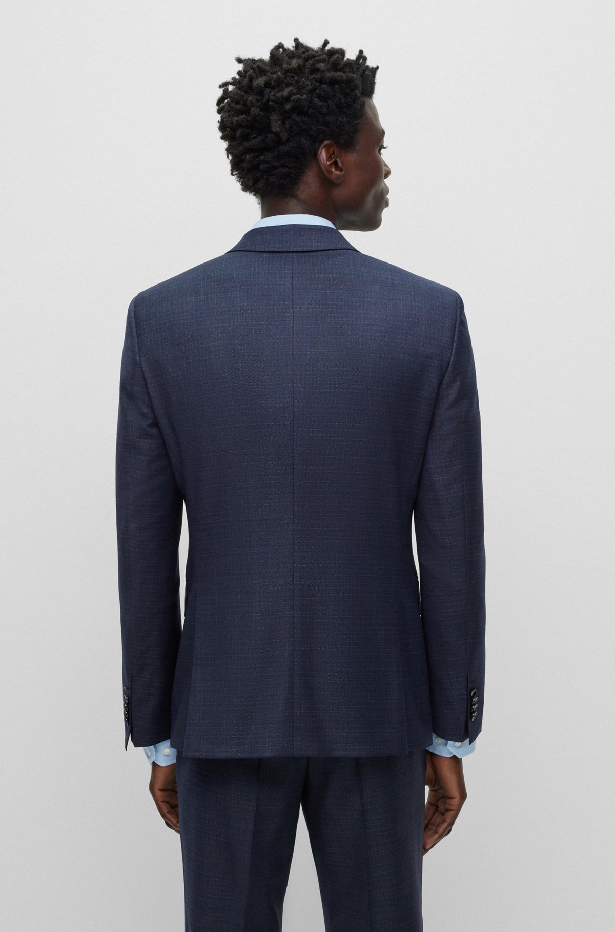 Slim-fit suit in checked stretch wool, Dark Blue