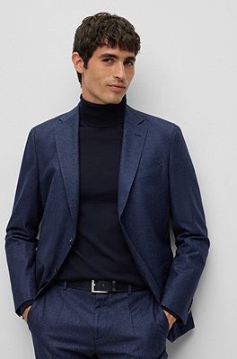 und Slim-Fit gemusterter BOSS aus - Anzug Wolle Baumwolle dezent
