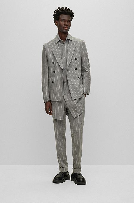 Slim-fit suit in striped wool and cashmere, Grey