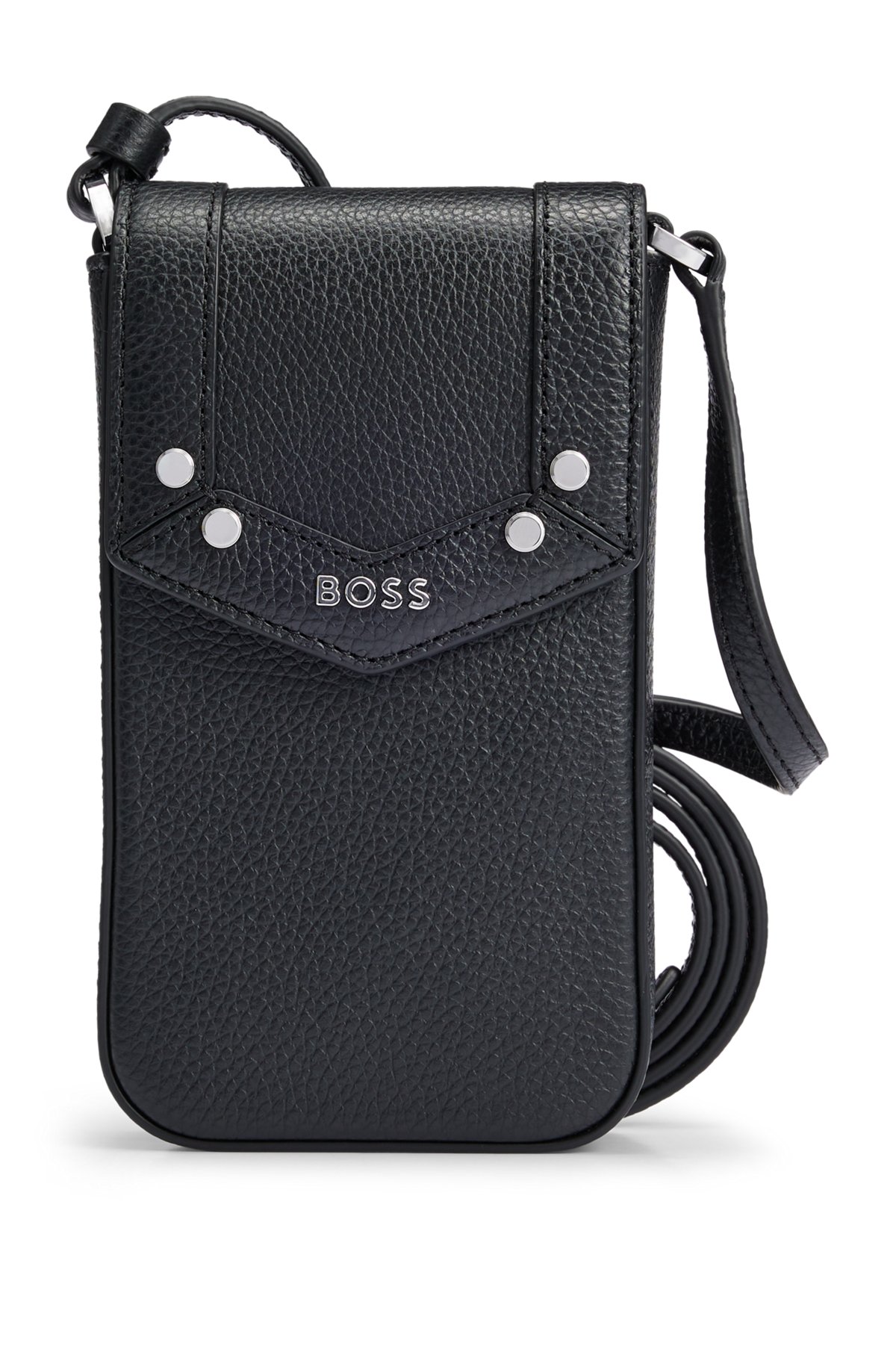 BOSS - Smartphone-Tasche aus genarbtem Leder mit Metalldetails