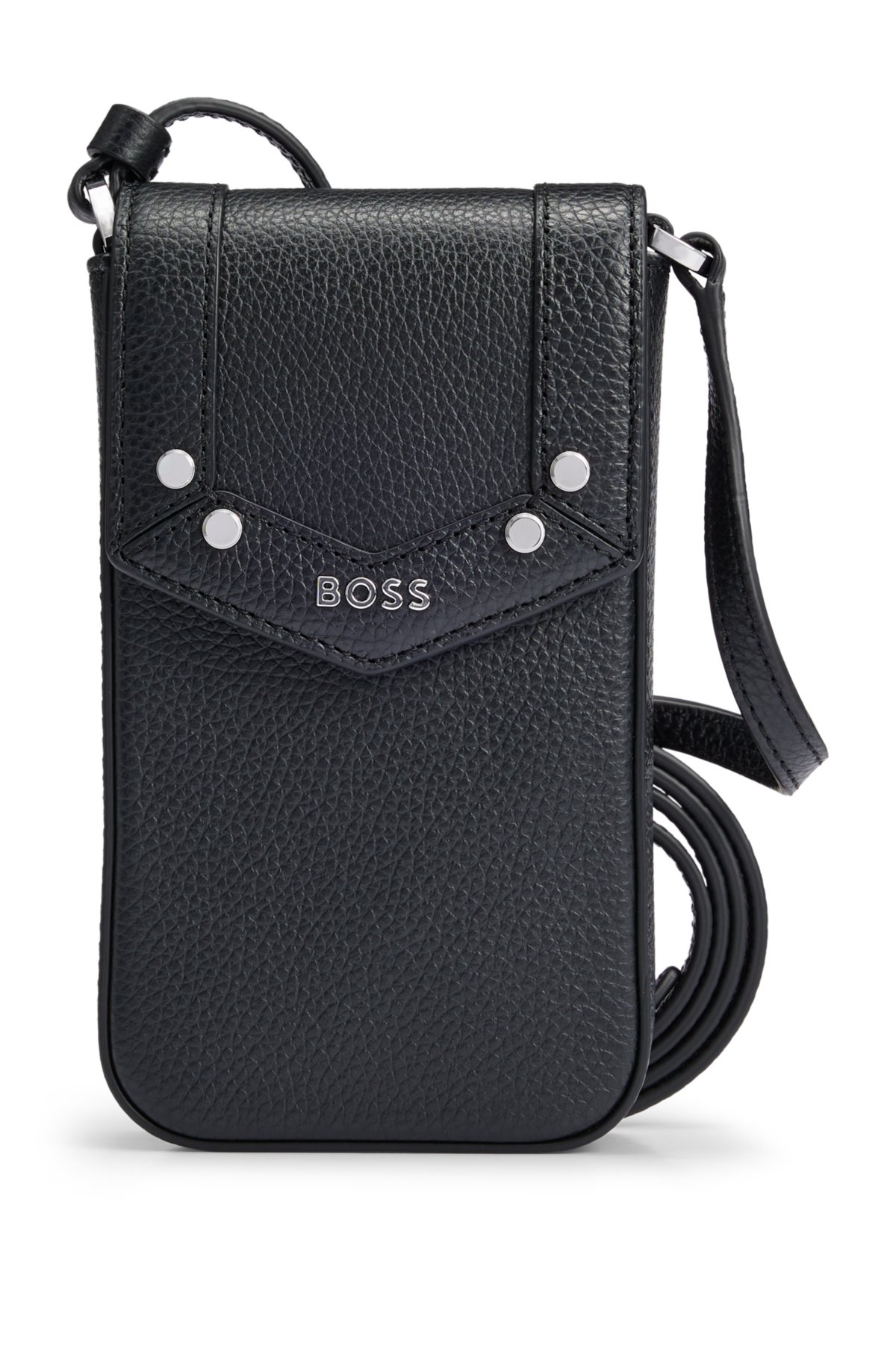 BOSS aus Metalldetails genarbtem Leder mit Smartphone-Tasche -