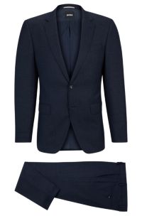 Slim-fit suit in virgin wool with signature lining, Dark Blue
