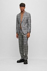 Slim-fit suit in checked virgin wool, Grey