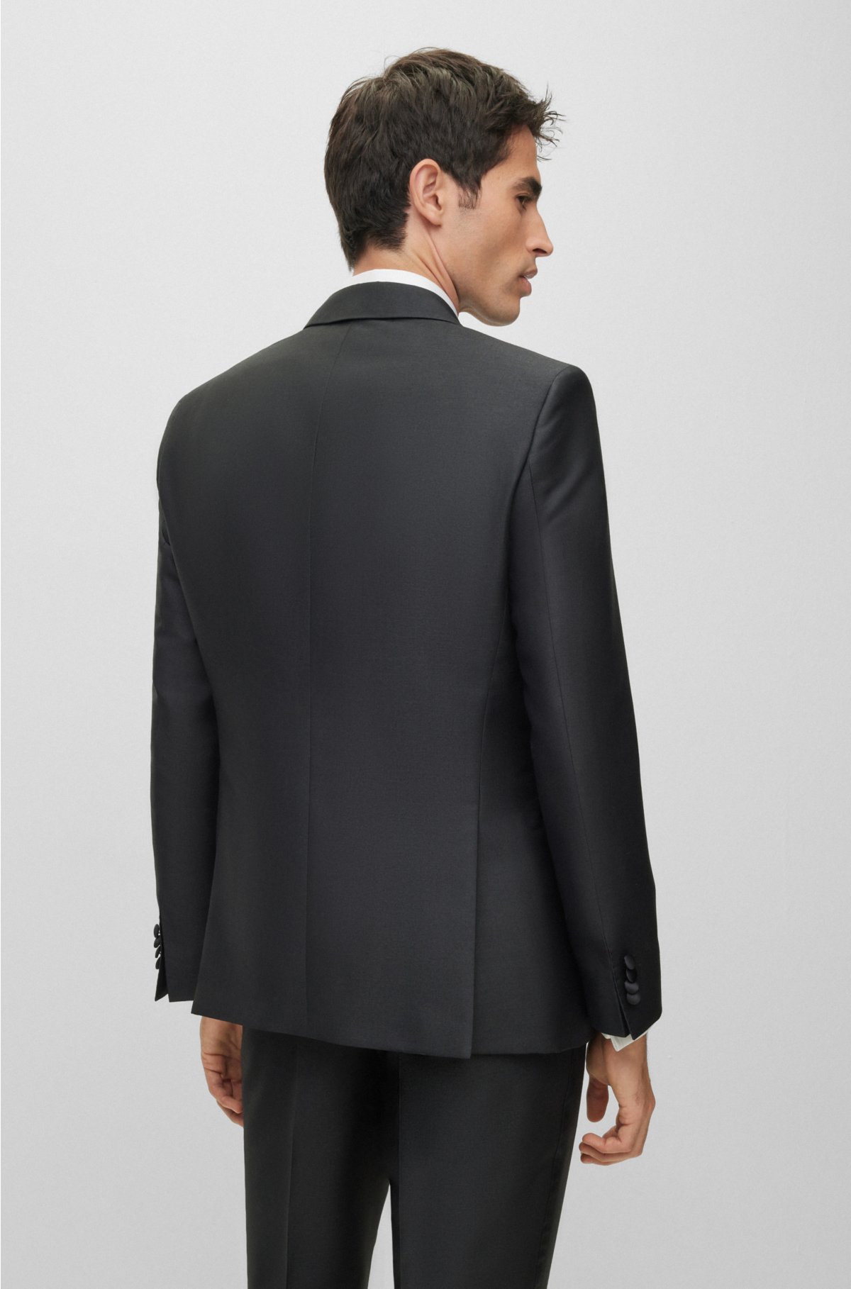 BOSS - Slim-fit tuxedo suit in a melange wool blend