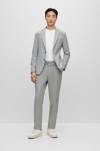 Slim-fit suit in striped stretch cotton, Grey