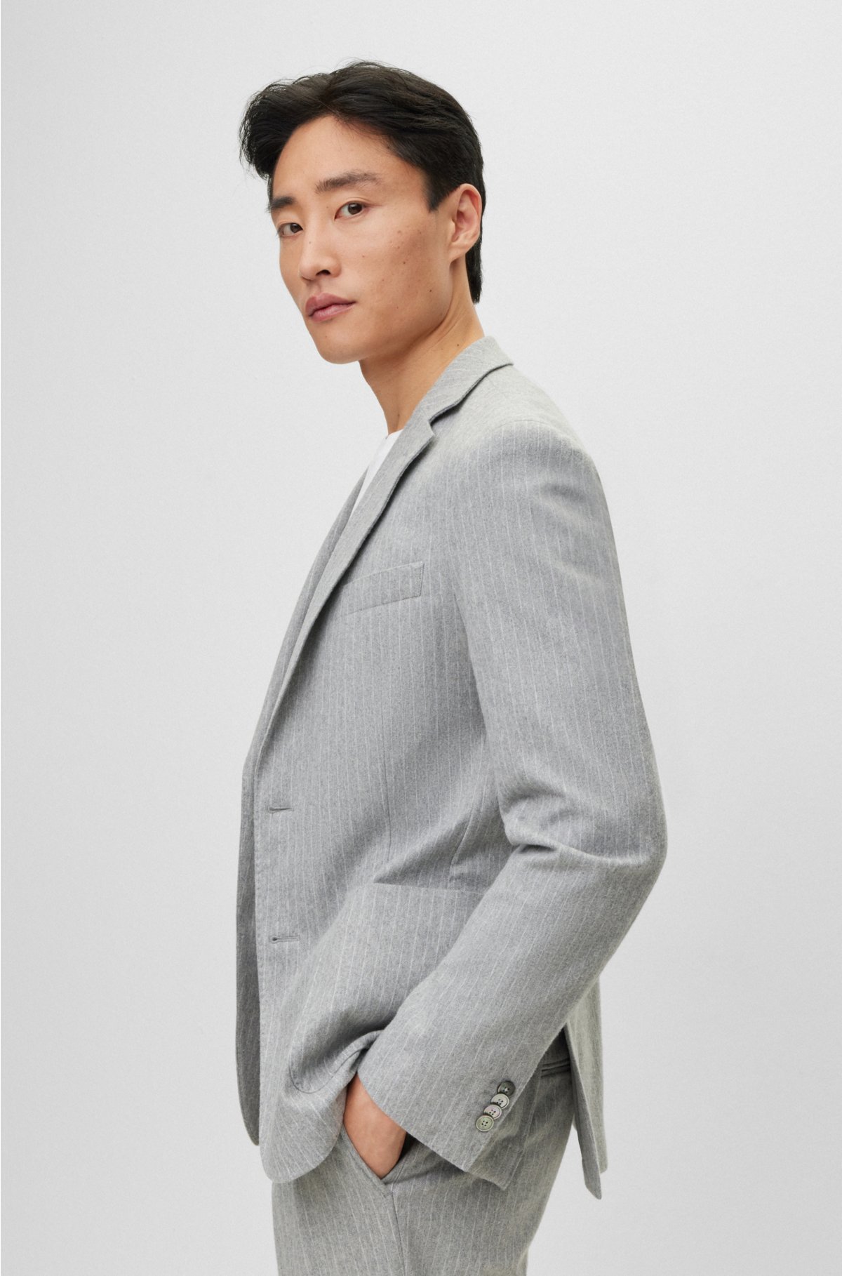 Slim-fit suit in striped stretch cotton, Grey