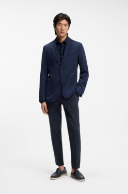 Pantaloni slim fit in jersey elasticizzato ad alte prestazioni, Blu scuro