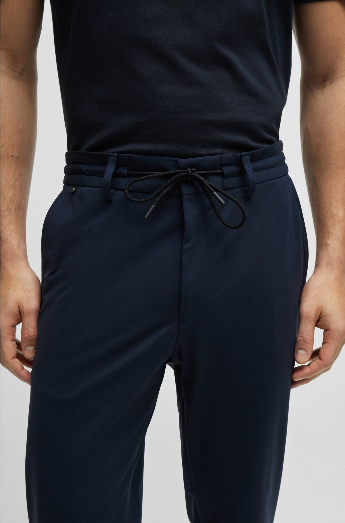 Slim-fit trousers in performance-stretch jersey, Dark Blue