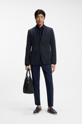 Slim-fit jacket in performance-stretch jersey, Dark Blue