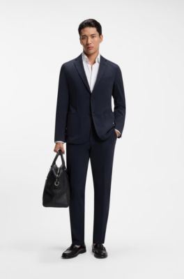 Slim-fit jacket in performance-stretch jersey, Dark Blue