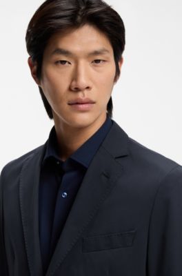 Slim-fit jacket in performance-stretch jersey, Dark Blue