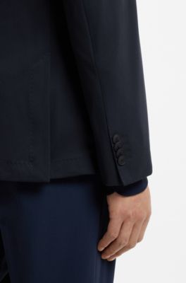 Slim-fit jacket in performance-stretch jersey, Dark Blue