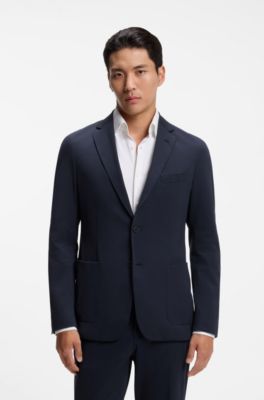 Slim-fit jacket in performance-stretch jersey, Dark Blue