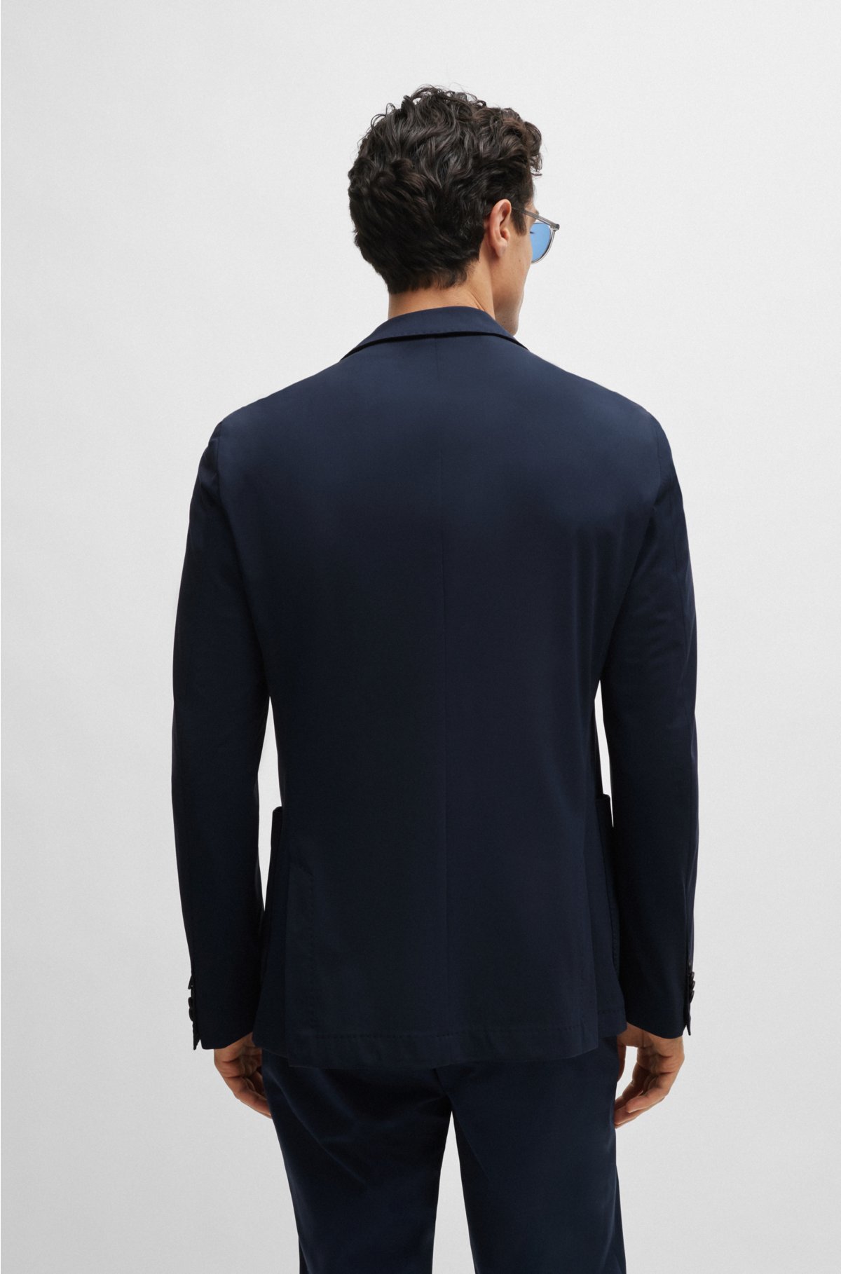 Slim-fit jacket in performance-stretch jersey, Dark Blue