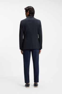 Slim-fit jacket in performance-stretch jersey, Dark Blue