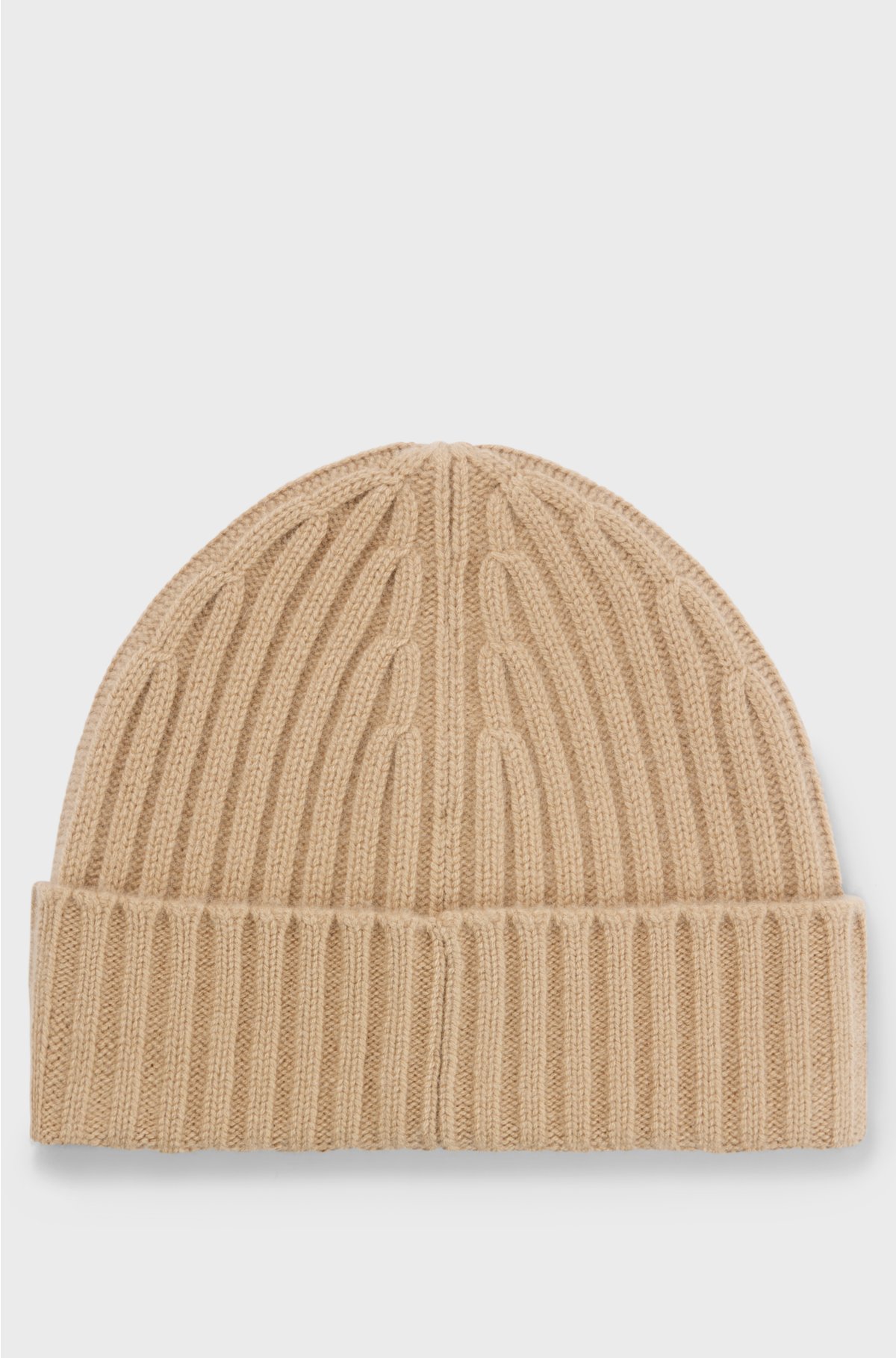 Ribbed beanie hat in cashmere, Beige