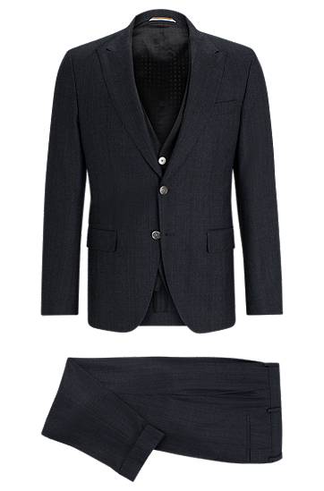 Slim-fit three-piece suit in checked virgin wool, Hugo boss