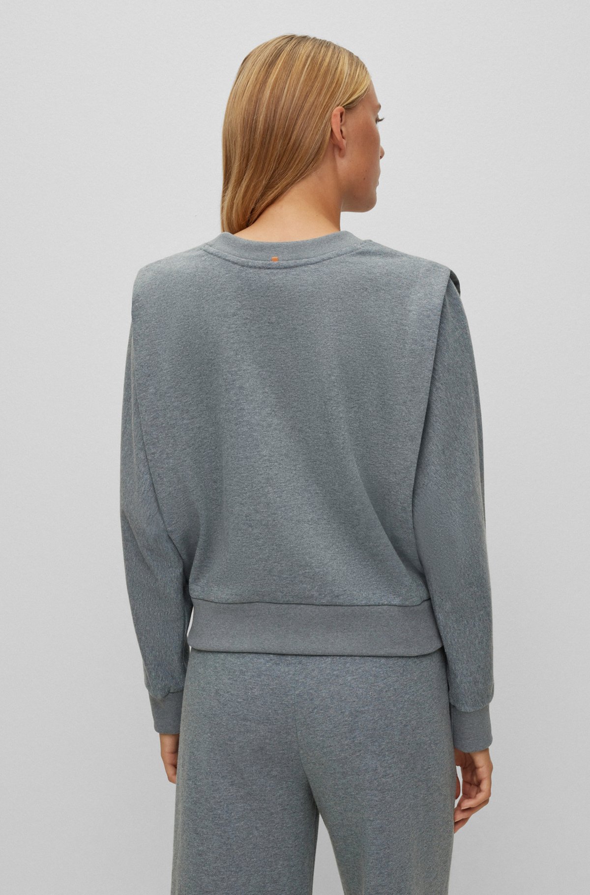 Relaxed-fit sweatshirt with layered shoulders and embellished logo, Grey