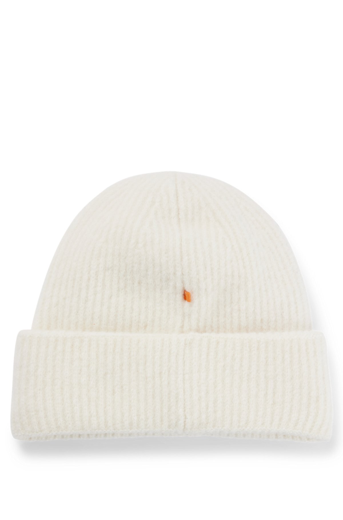 Ribbed beanie hat with embroidered logo, White