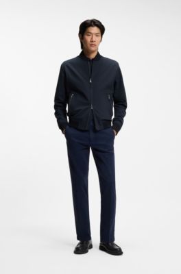 Slim-fit jacket in performance-stretch jersey, Dark Blue
