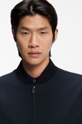 Slim-fit jacket in performance-stretch jersey, Dark Blue
