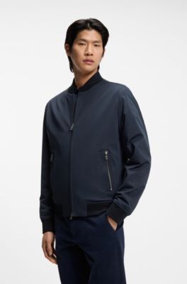 Slim-fit jacket in performance-stretch jersey, Dark Blue