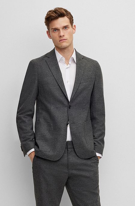 Slim-fit jacket in performance-stretch cloth, Dark Grey