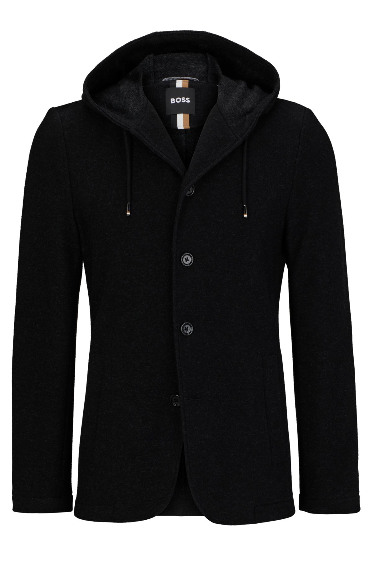BOSS - Hooded slim-fit jacket in a melange wool blend