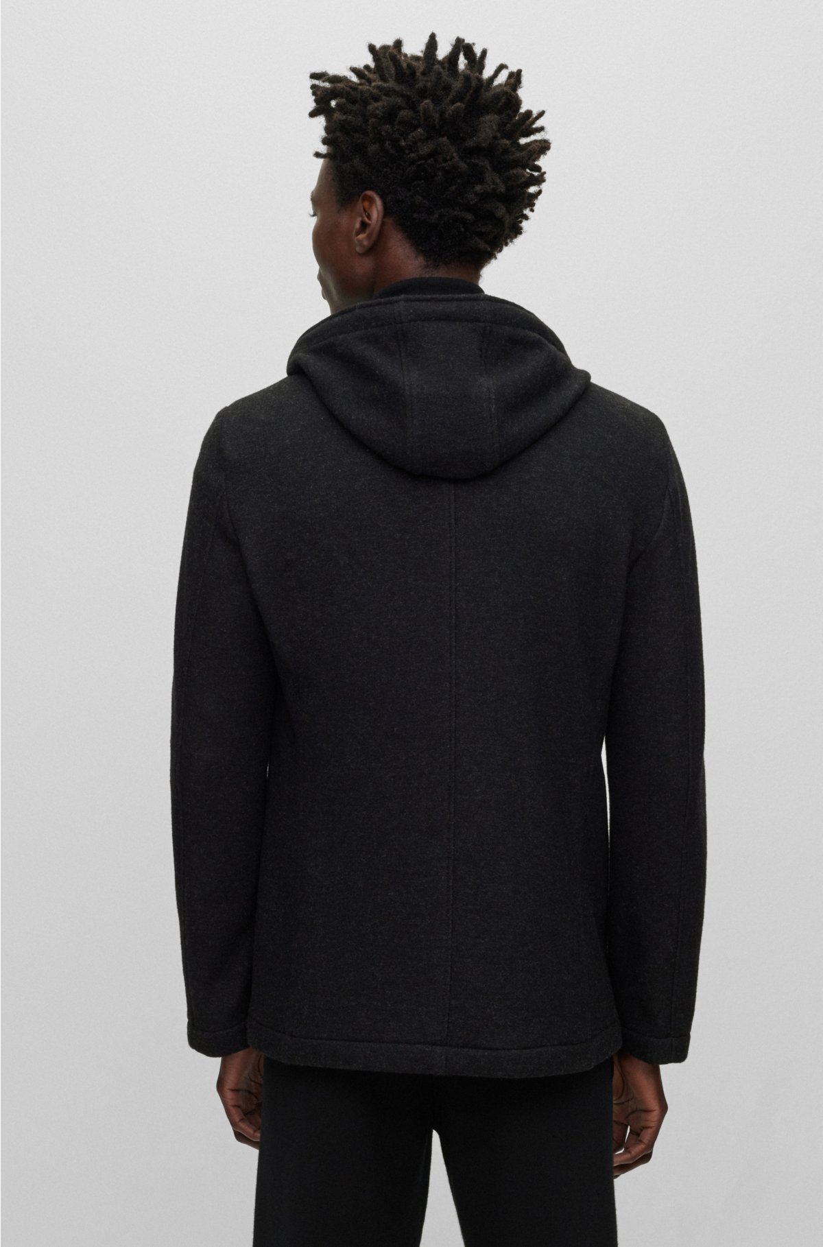 BOSS - Hooded slim-fit jacket in a melange wool blend