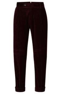 Relaxed-fit trousers in stretch-cotton corduroy, Dark Red