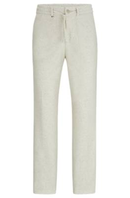 Hugo Boss Relaxed-fit Trousers In A Melange Wool Blend In White