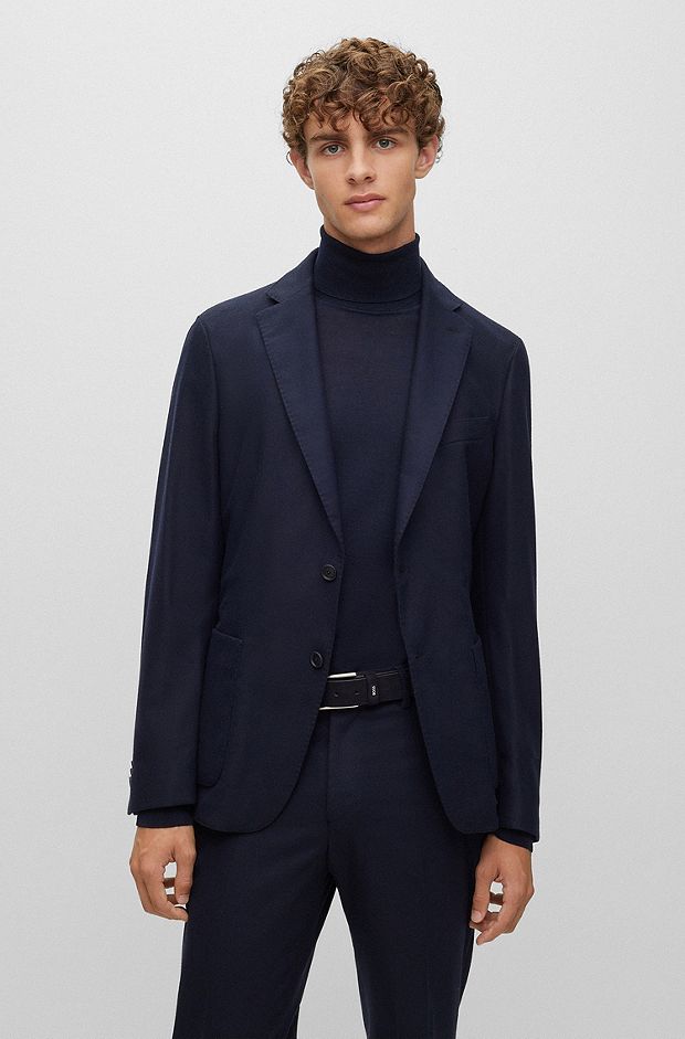 Slim-fit single-breasted jacket in stretch material, Dark Blue