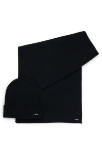 Geschenk-Set mit geripptem Schal und Mütze, Schwarz